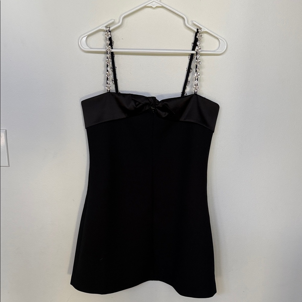 Hill House Black Mini Dress with Embellished Straps Hayley Dress